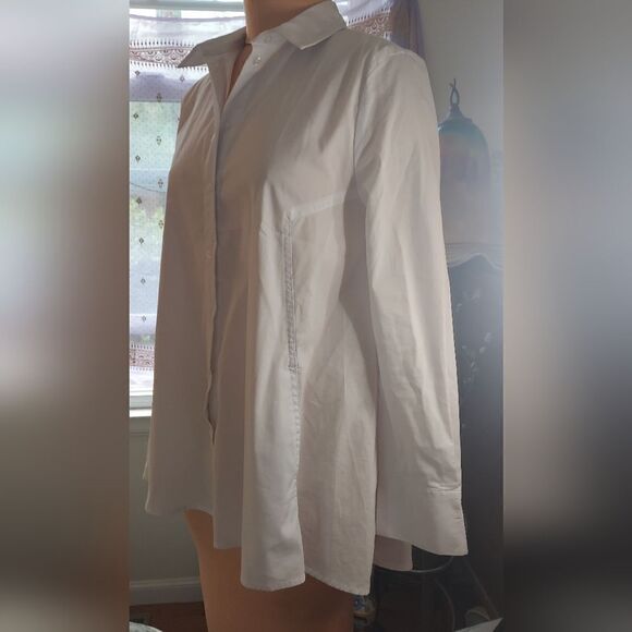 NWOT ELLEN TRACY White Trapeze Cut Blouse Pockets Size S - Picture 3 of 11